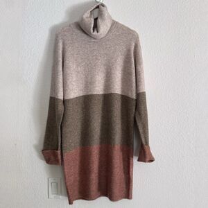 NEW Rachel Zoe NY Knit Color Block Oversized Sweater Midi Dress Turtleneck Sz S